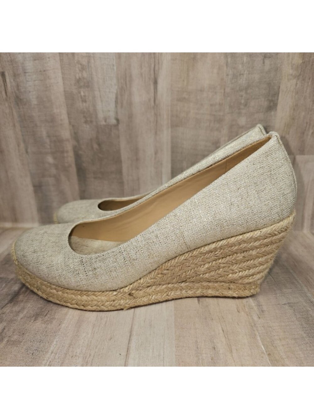 J. Crew Woman's Size 8.5 Wedge Seville Espadrille Canvas Jute Metallic Shoes - Picture 3 of 10